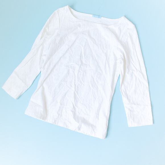 J McLaughlin White Textured Boatneck Blouse Chain Size Small Clean Resort Sailor - Picture 1 of 7